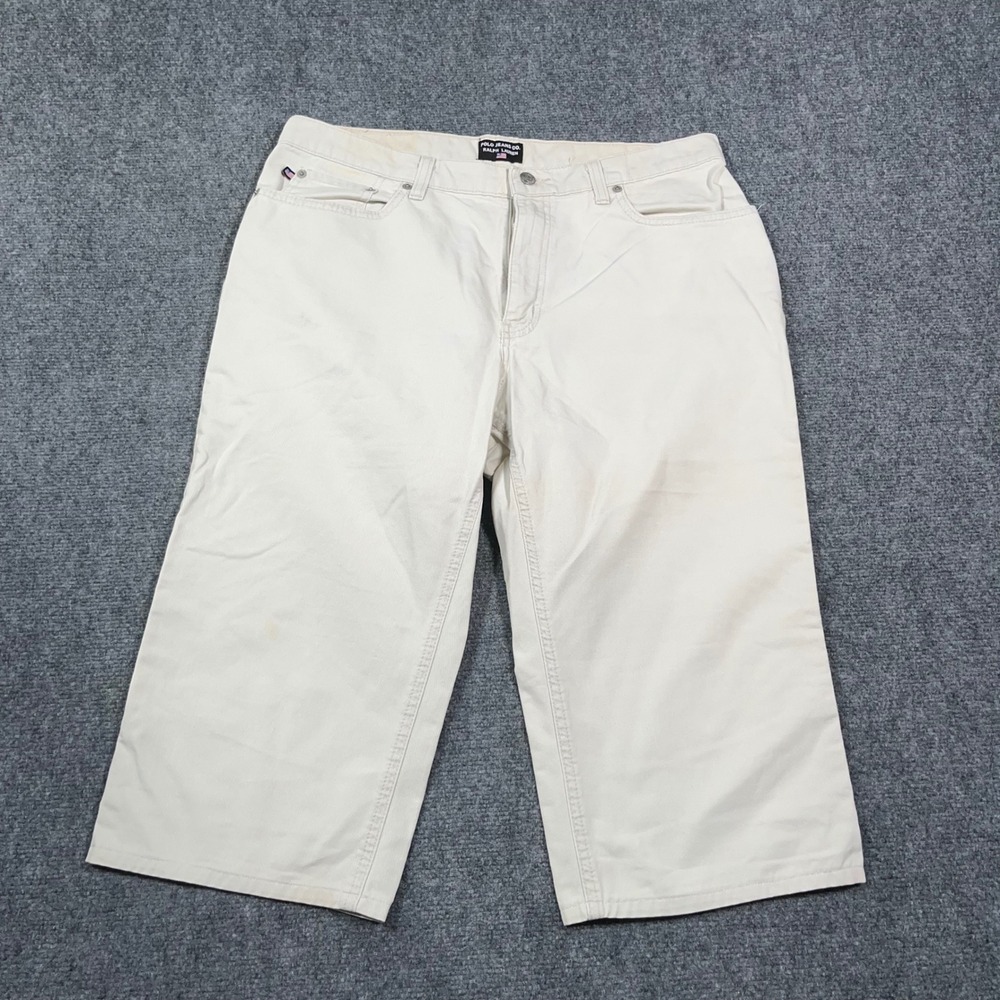 Polo Jeans Co Ralph Lauren Saturday Jean Crop Pants Womens 14x31 Wide Leg Cream‎